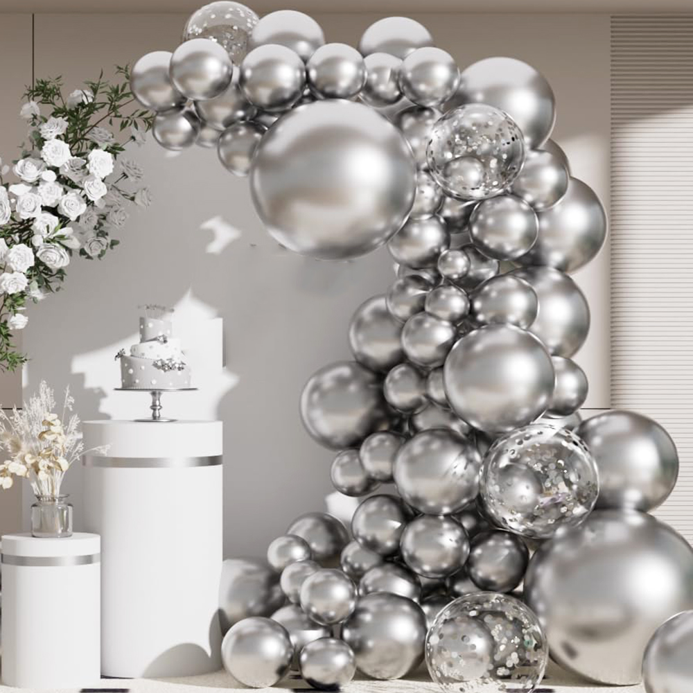 Wedding Balloon Arch - 68Pcs Metallic Silver Balloons Garland Arch