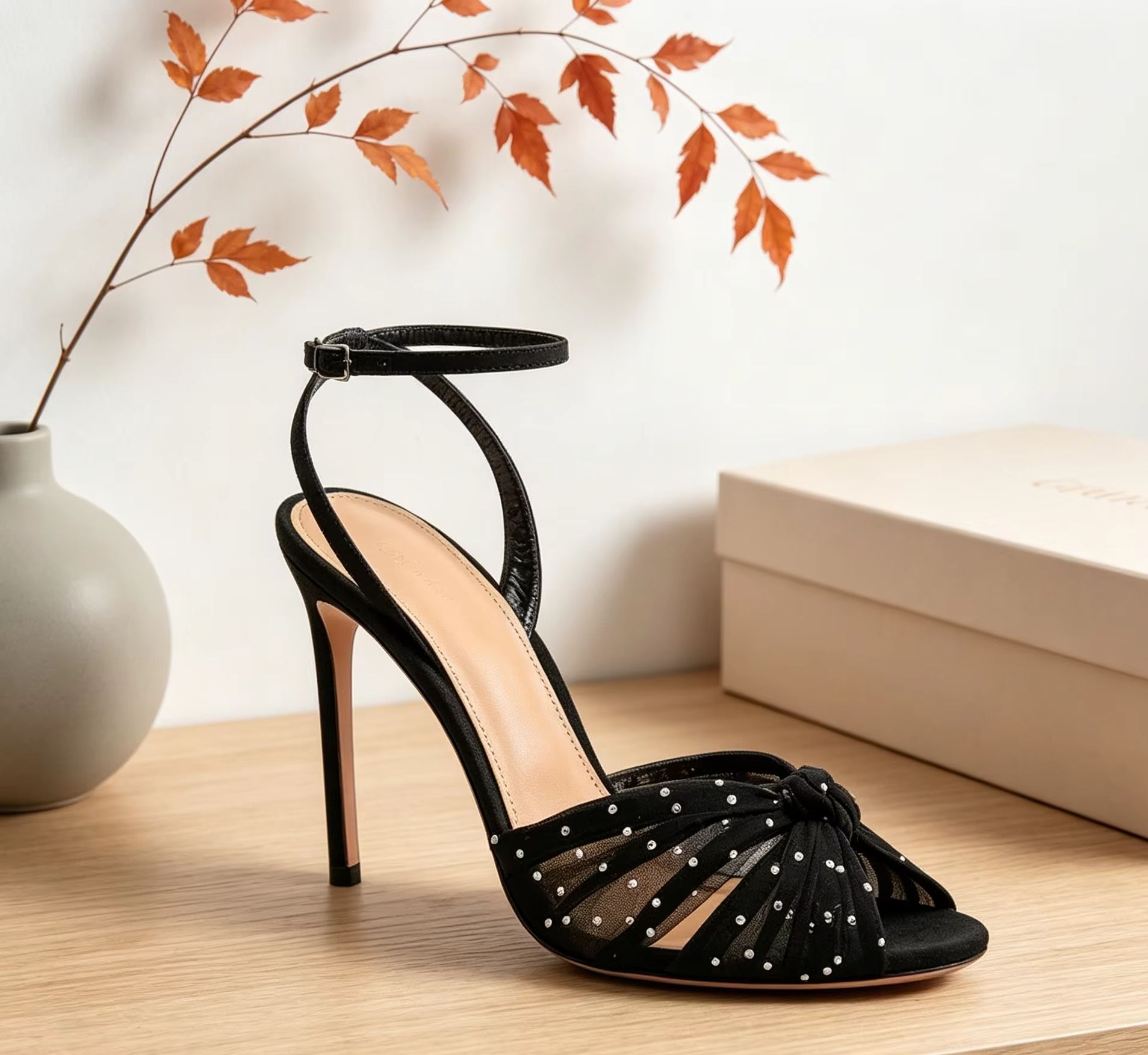 Wedding Super - Mesh Rhinestone Knotted Women Stiletto High